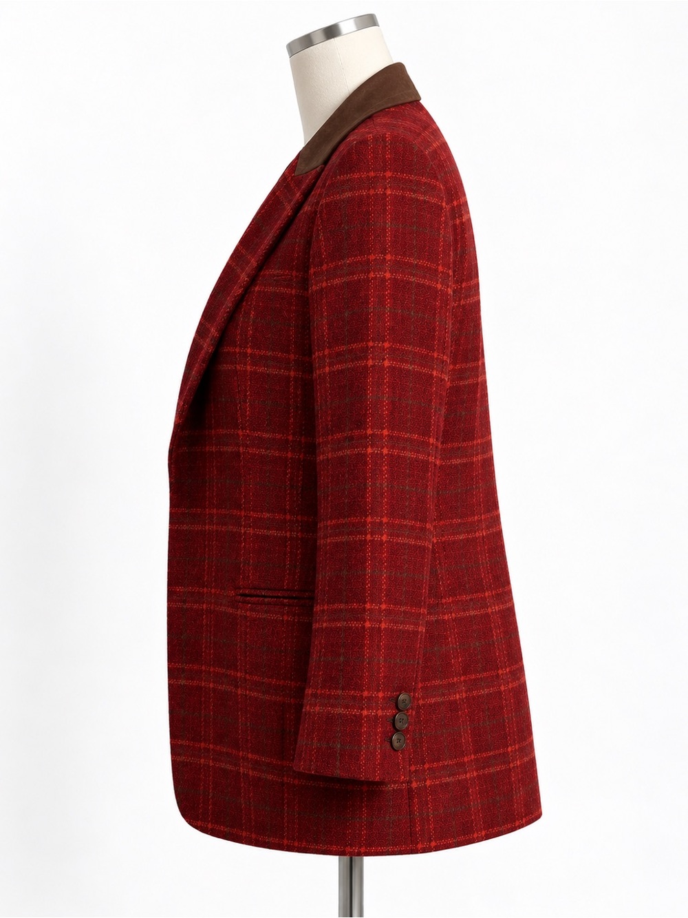 Vintage Harvé Benard Wool Plaid Blazer Size 8 Suede Collar - Picture 3 of 7